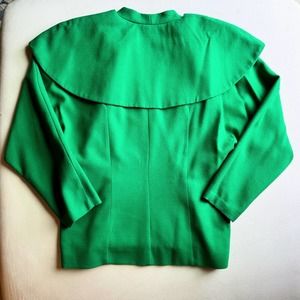 Vintage 80s Green Wool Moza Jacket with Intricate Oversized Collar (9/10)
